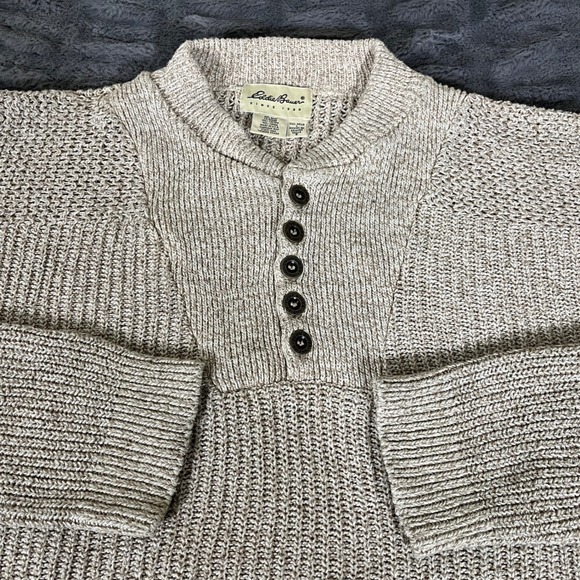 Eddie Bauer Other - Eddie Bauer Mens Large Tall Cotton Henley Sweater Beige Oatmeal Marl Made in USA